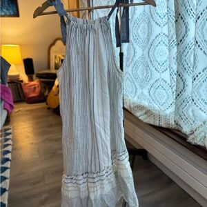 Maeve White Maxi Dress with Navy Stripes